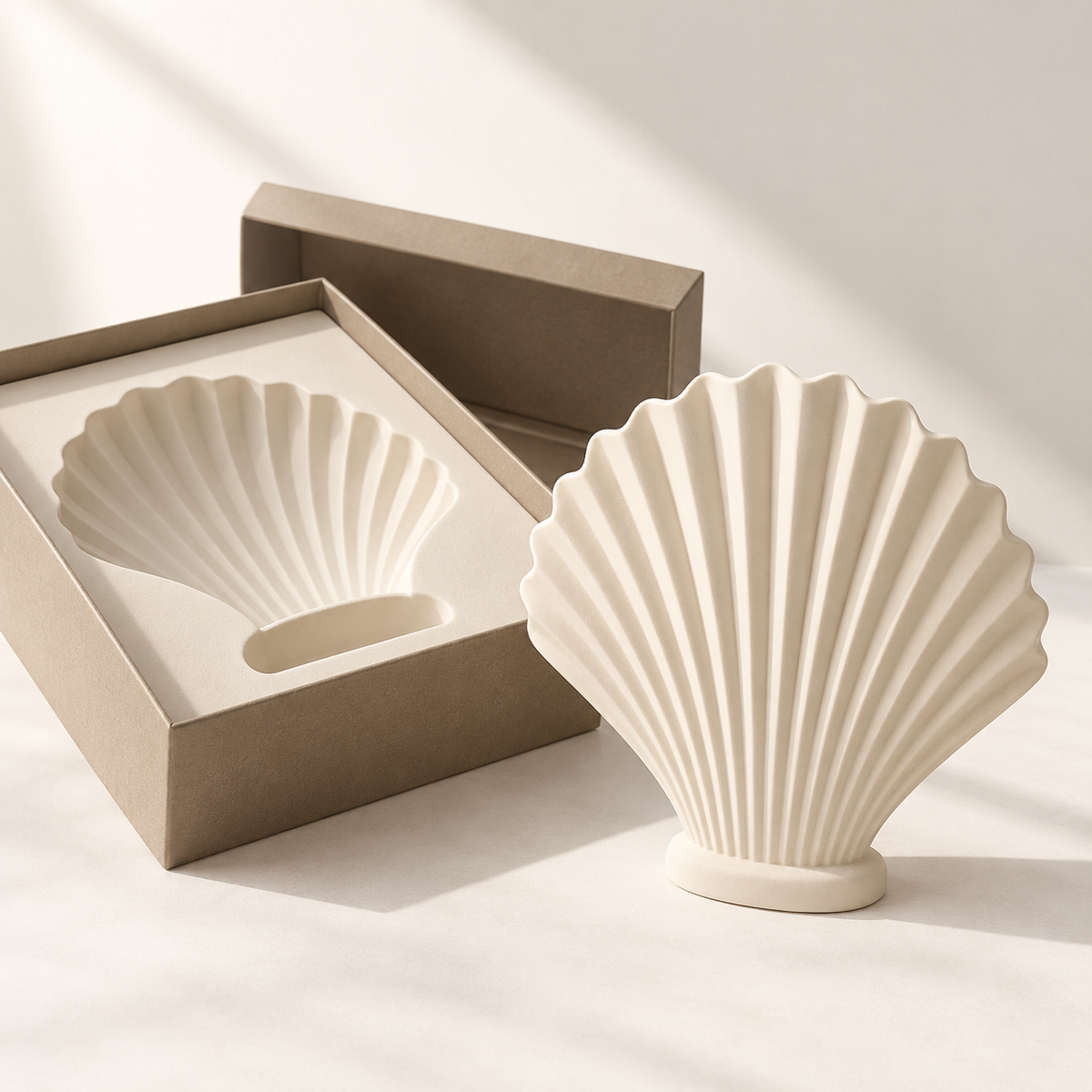 Ivory Fan Pleated Tabletop Sculpture