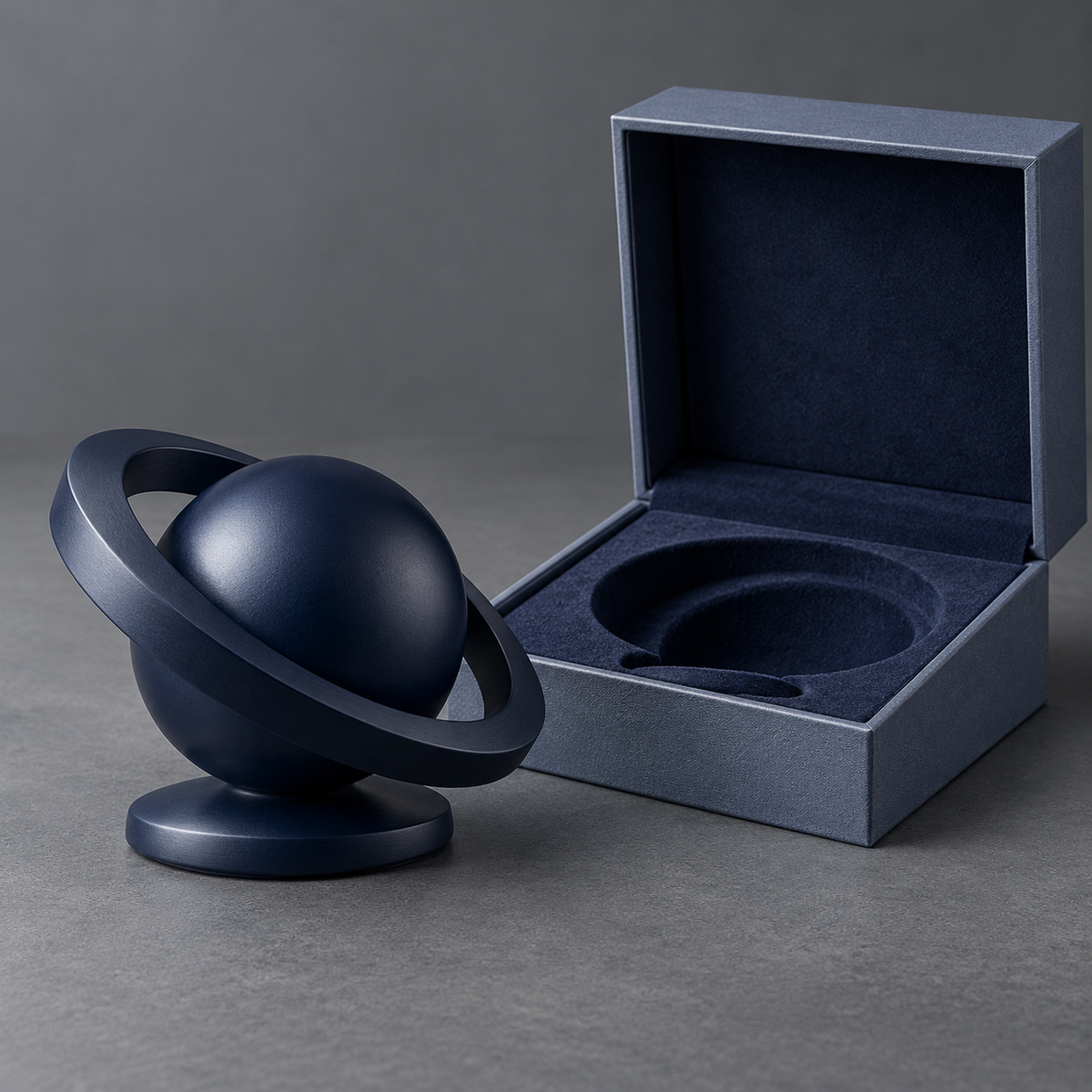 Midnight Orbit Navy Sphere-and-Ring Sculpture