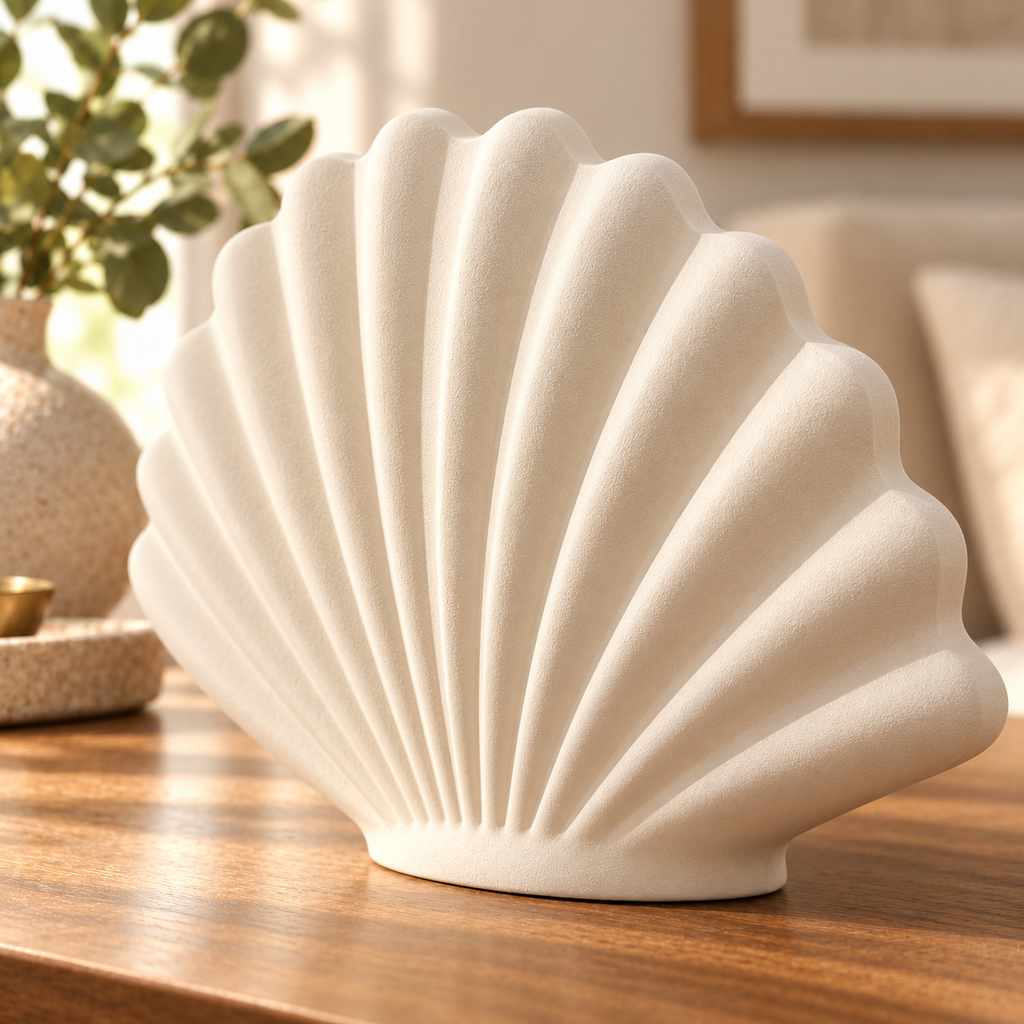 Ivory Fan Pleated Tabletop Sculpture