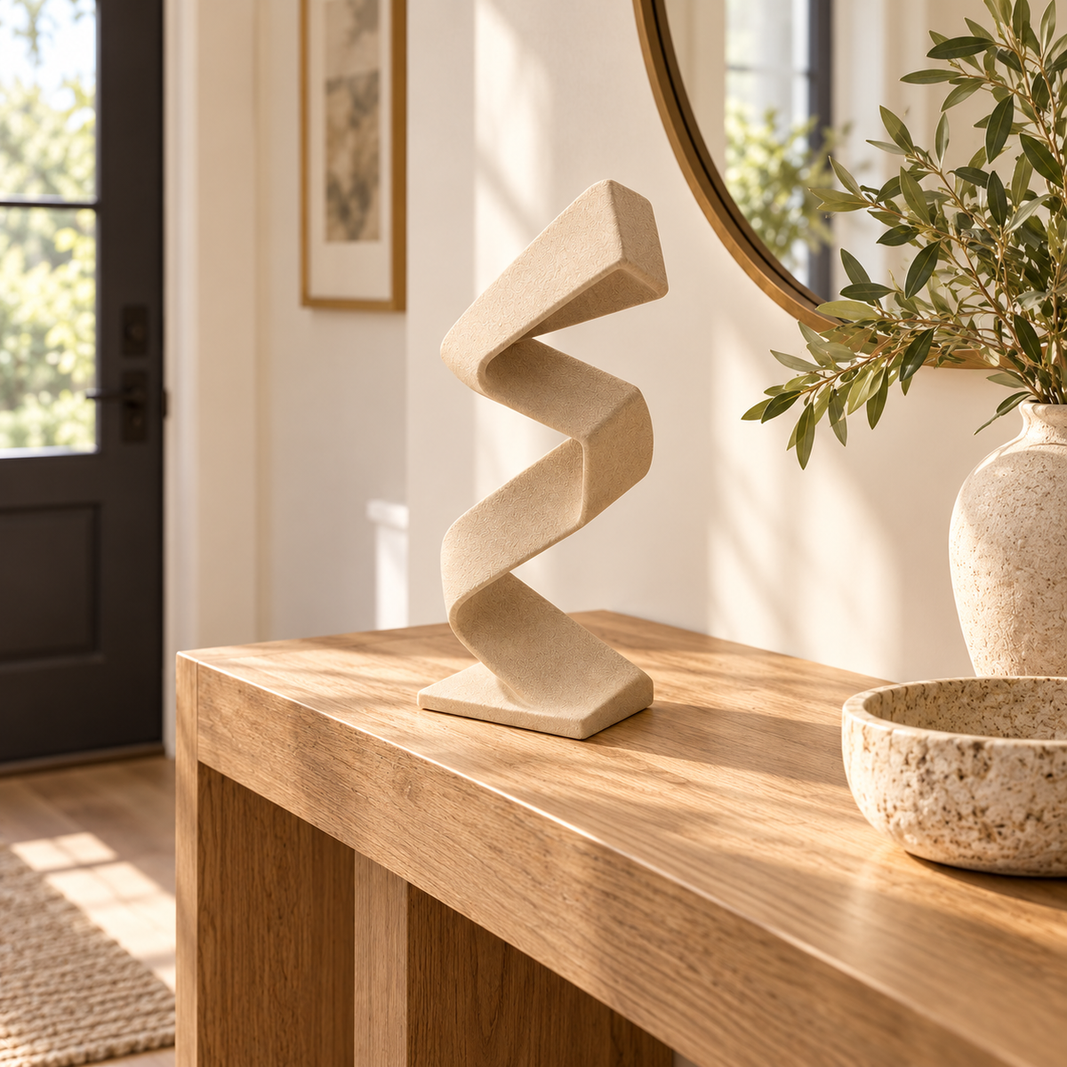 Dune Fold Sand-Tone Ribbon Sculpture