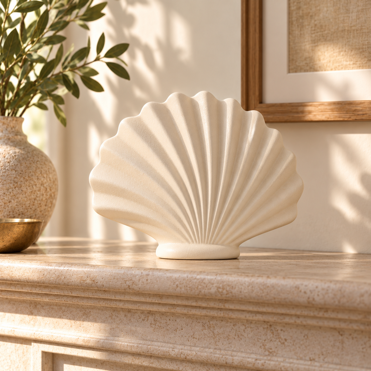 Ivory Fan Pleated Tabletop Sculpture