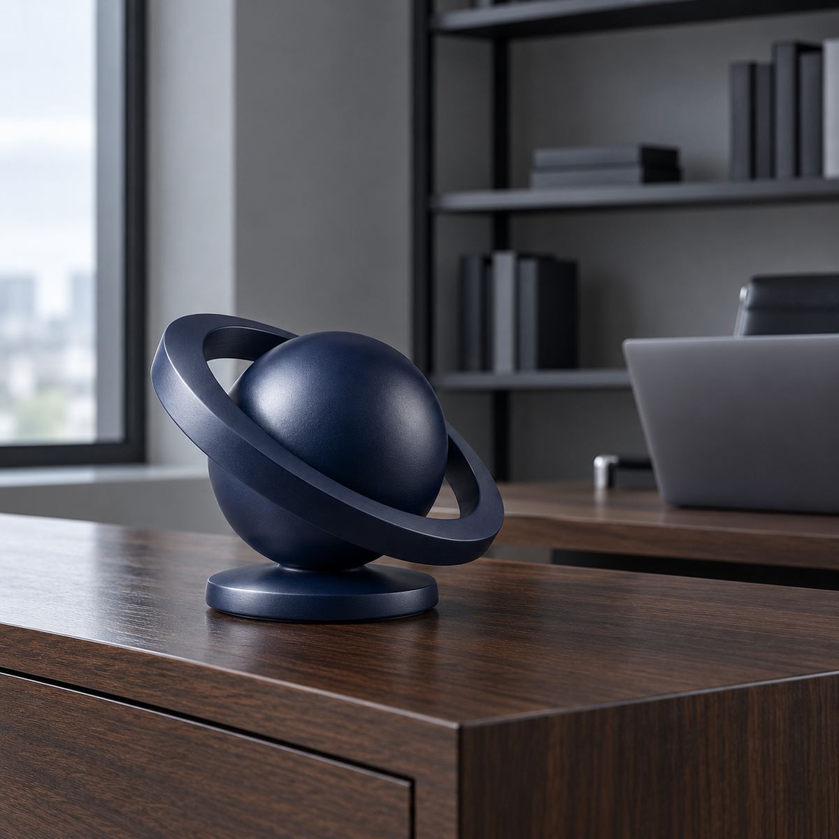 Midnight Orbit Navy Sphere-and-Ring Sculpture